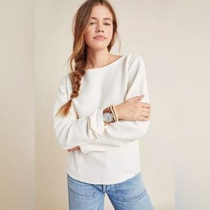 Anthropologie Maeve Cream White Ribbed Dolman Top in Medium EUC